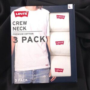NWT LEVIS 3‎ Pack Crew PREMIUM Cotton White T-Shirt LARGE Men's
